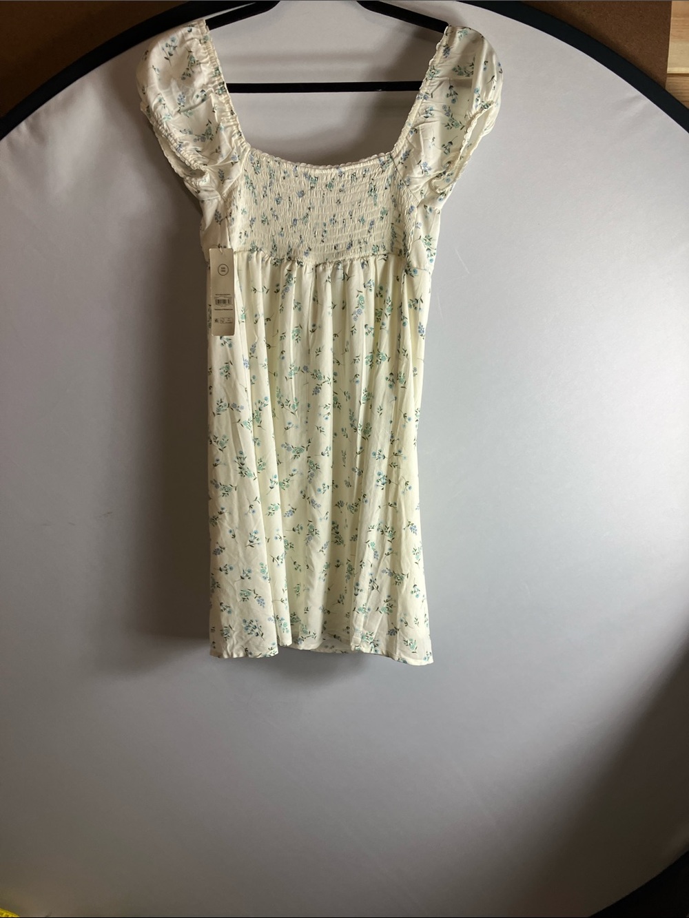 No Boundaries Ivory Dress with Blue and Green Floral Print - Picture 8 of 9